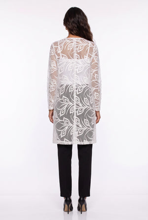Rose Appliqué Detailed Mesh Detail Jacket Ecru Green