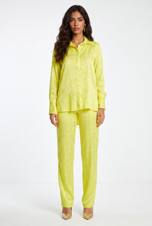 Shirt Collar Jacquard Patterned Shirt and Pants Set Yellow