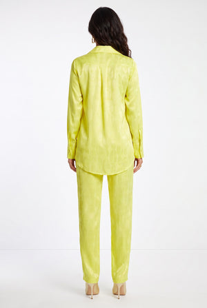 Shirt Collar Jacquard Patterned Shirt and Pants Set Yellow