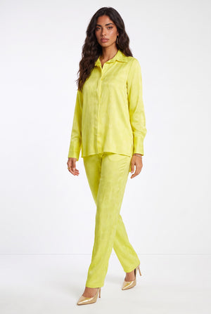 Shirt Collar Jacquard Patterned Shirt and Pants Set Yellow