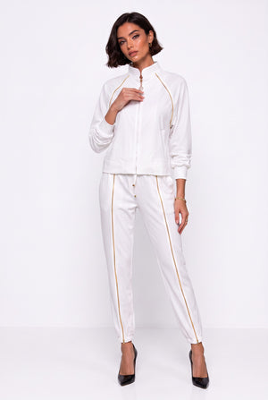 Stand-up Collar Zipper Detailed Set Ecru