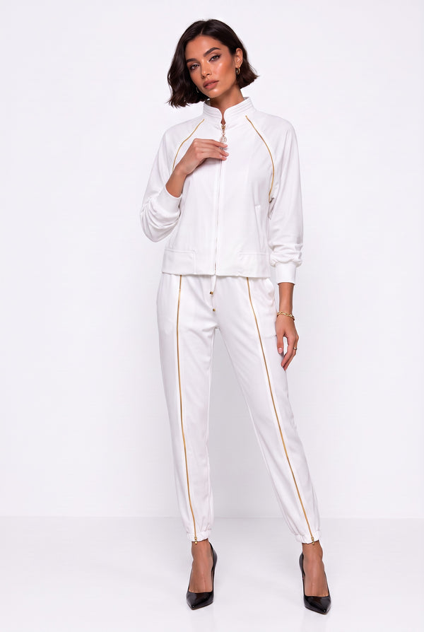 Stand-up Collar Zipper Detailed Set Ecru