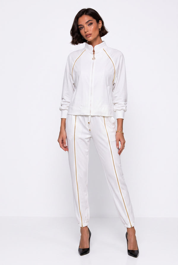 Stand-up Collar Zipper Detailed Set Ecru