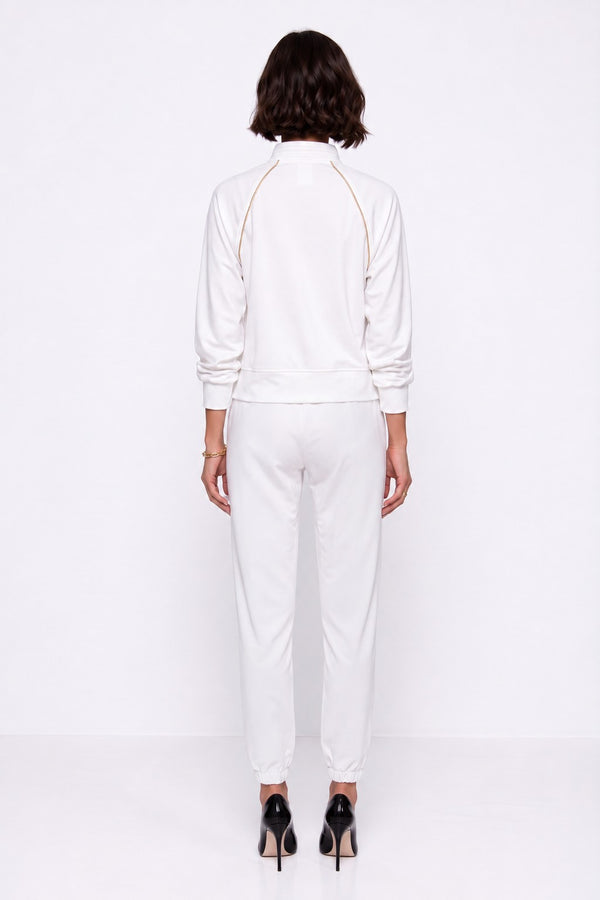 Stand-up Collar Zipper Detailed Set Ecru