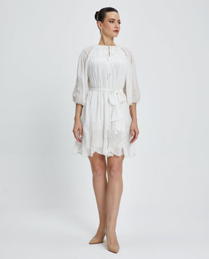 Embroidered Tunic with Tie Neck