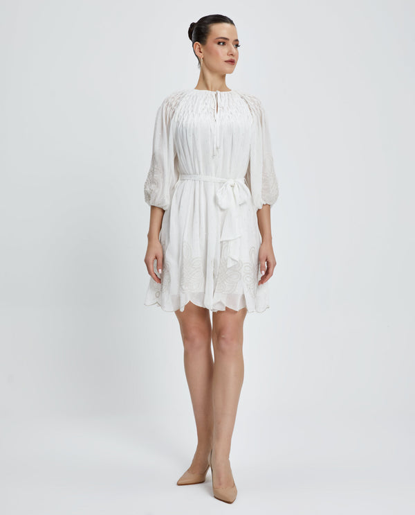 Embroidered Tunic with Tie Neck