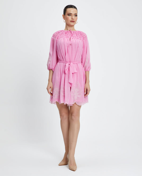 Embroidered Tunic with Tie Neck