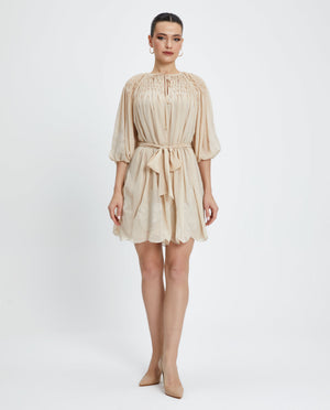 Embroidered Tunic with Tie Neck