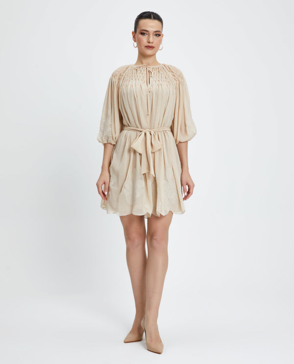 Embroidered Tunic with Tie Neck