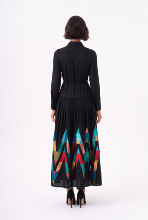 Color-Block Glitter Shirt Dress Black