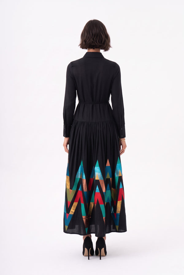 Color-Block Glitter Shirt Dress Black