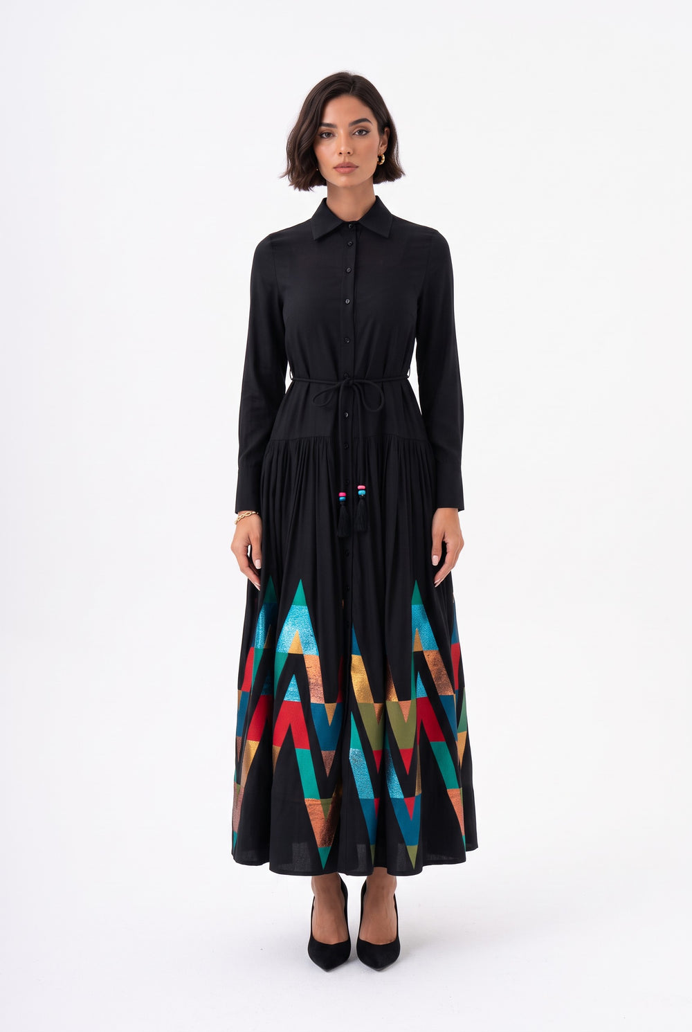 Color-Block Glitter Shirt Dress Black