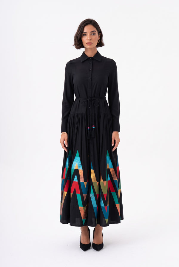 Color-Block Glitter Shirt Dress Black