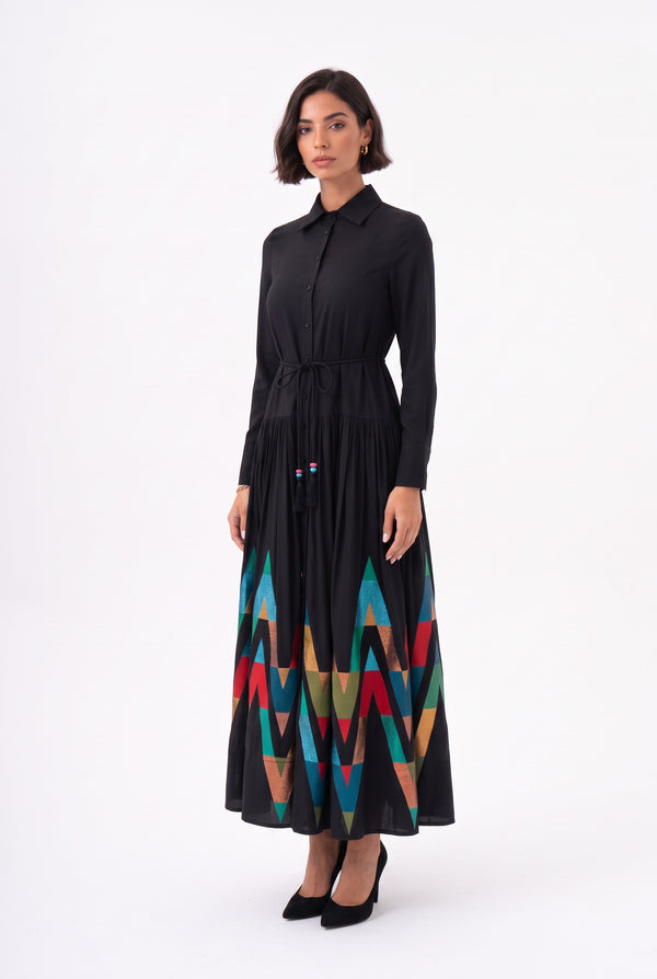 Color-Block Glitter Shirt Dress Black