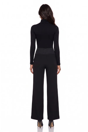 High-Waisted Button-Detail Wide-Leg Trousers Black