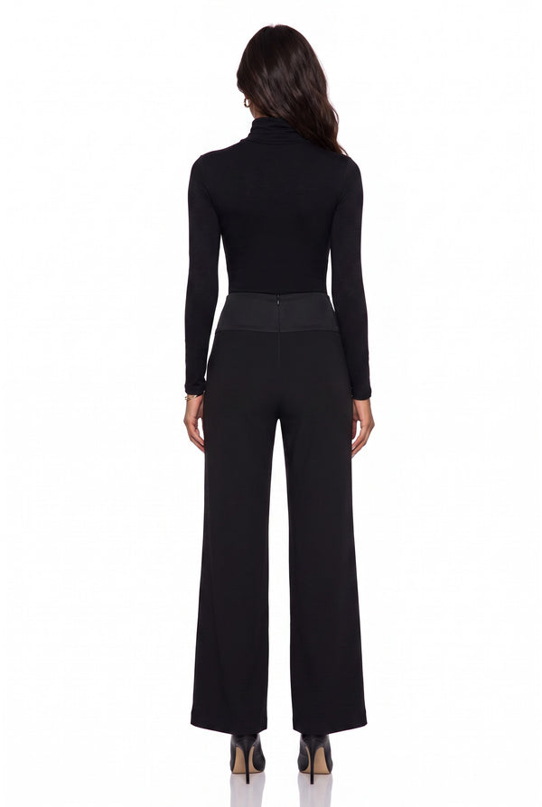 High-Waisted Button-Detail Wide-Leg Trousers Black