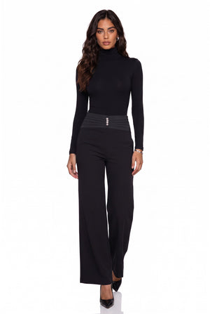 High-Waisted Button-Detail Wide-Leg Trousers Black