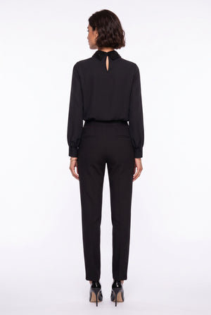 Contrast Collar Balloon Sleeve Shirt Black
