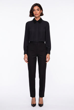 Contrast Collar Balloon Sleeve Shirt Black