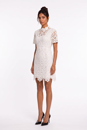 Ecru Lace Half-Neck Mini Dress