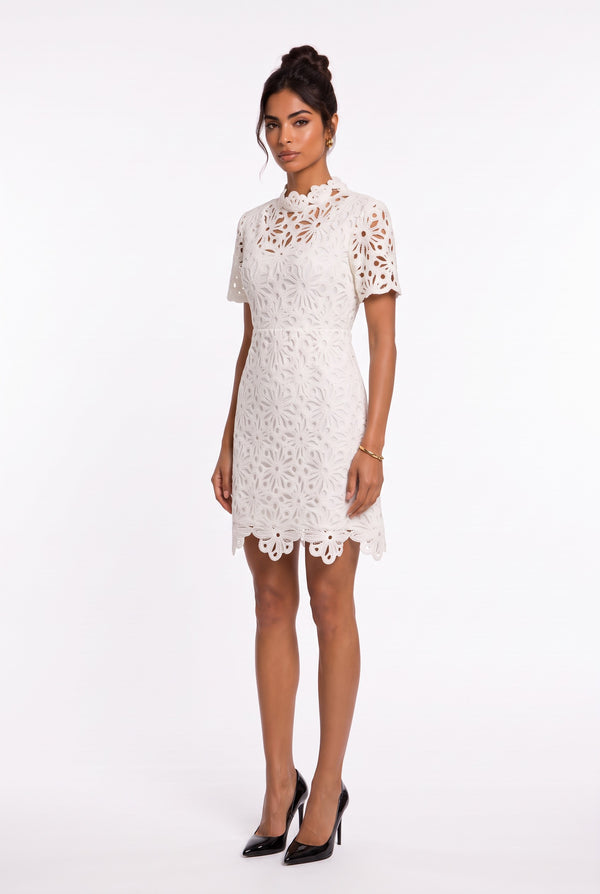Ecru Lace Half-Neck Mini Dress