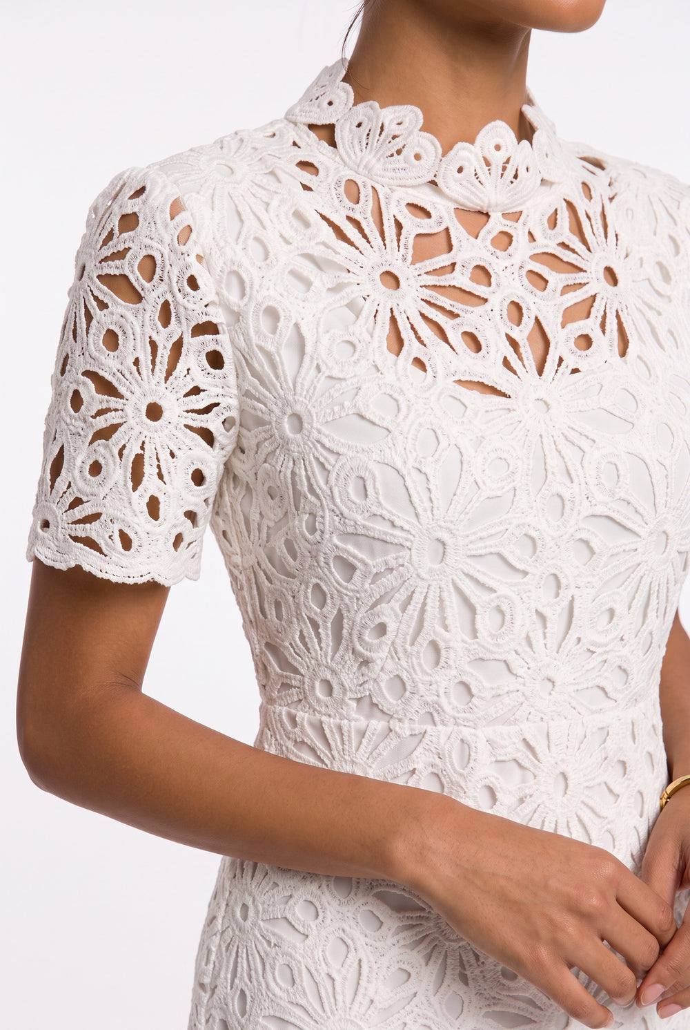 Ecru Lace Half-Neck Mini Dress