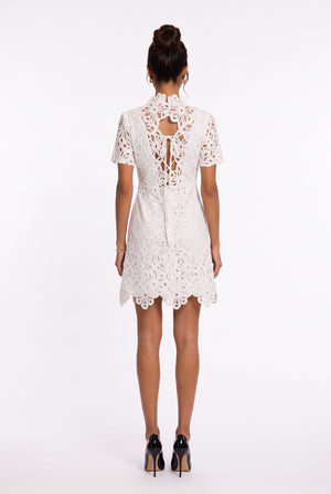 Ecru Lace Half-Neck Mini Dress
