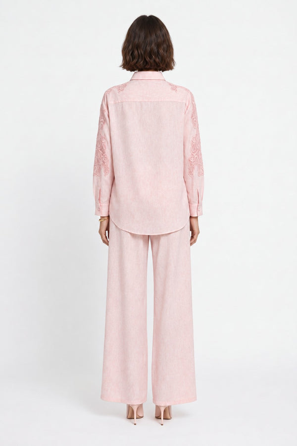 Textured Shirt & Trousers Set Pink