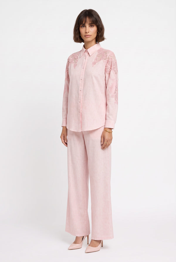 Textured Shirt & Trousers Set Pink
