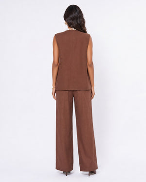 Embroidered Sleeveless Vest & Pants Set Brown