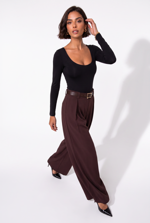 Belted Pleated Wide-Leg Trousers Brown