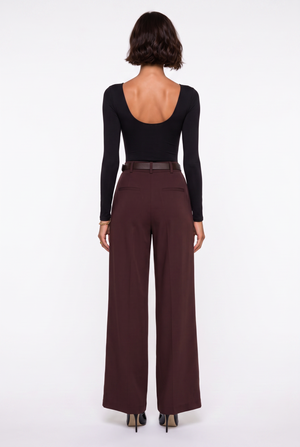 Belted Pleated Wide-Leg Trousers Brown