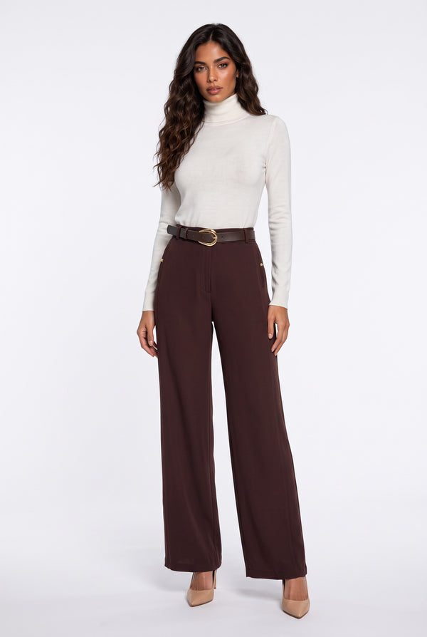Belted Wide-Leg Trousers Brown
