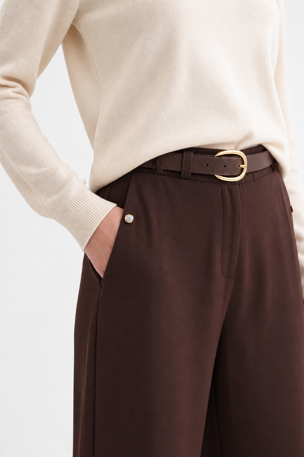 Belted Wide-Leg Trousers Brown