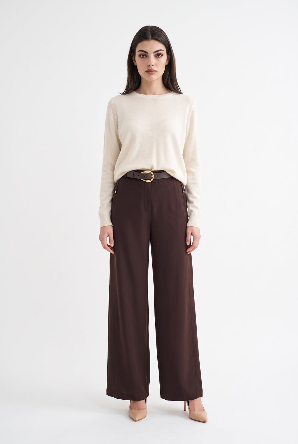 Belted Wide-Leg Trousers Brown