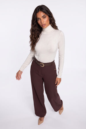 Belted Wide-Leg Trousers Brown