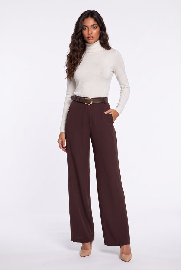 Belted Wide-Leg Trousers Brown