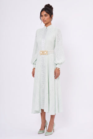Button-Front Belted Midi Dress Mint