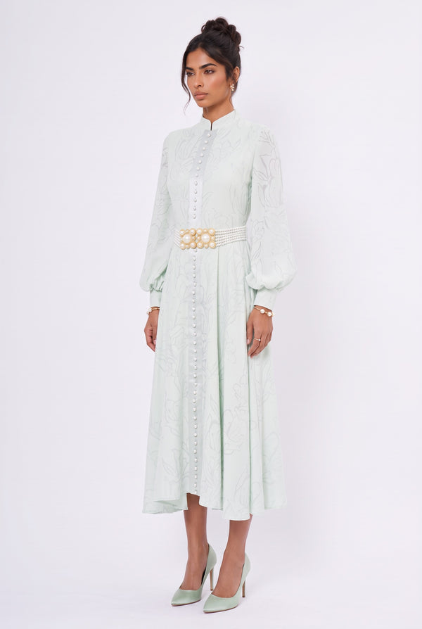 Button-Front Belted Midi Dress Mint