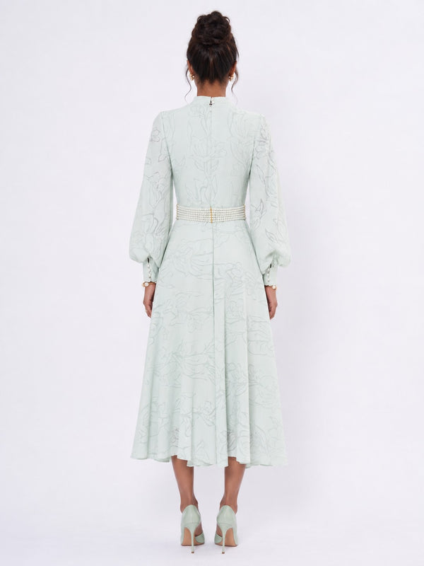 Button-Front Belted Midi Dress Mint