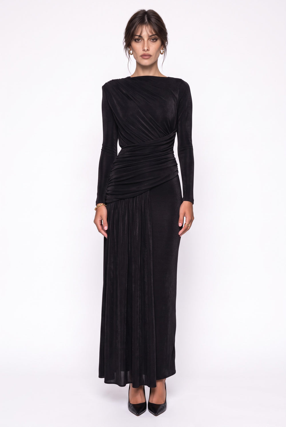 Draped Asymmetric Maxi Dress Black