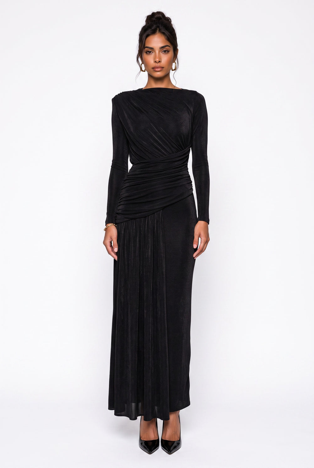 Draped Asymmetric Maxi Dress Black