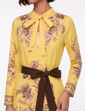 Halter Neck Patterned Belted Dress Yellow