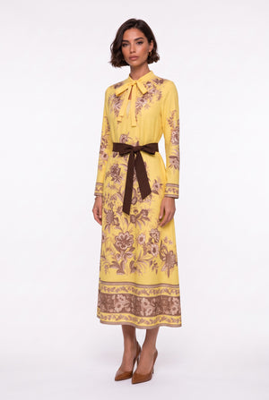 Halter Neck Patterned Belted Dress Yellow