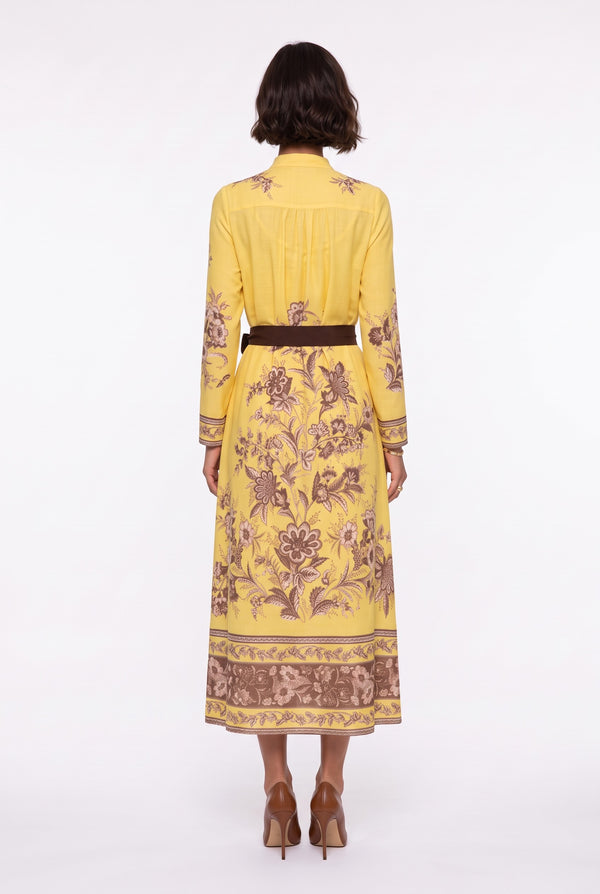 Halter Neck Patterned Belted Dress Yellow