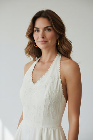 Halter Yaka Dantel Detaylı Midi Elbise - görsel 10