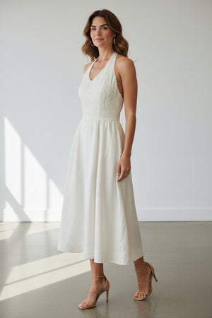 Halter Yaka Dantel Detaylı Midi Elbise - görsel 2