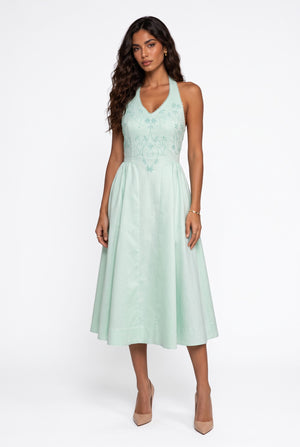 Halter Neck Lace Detail Midi Dress Mint