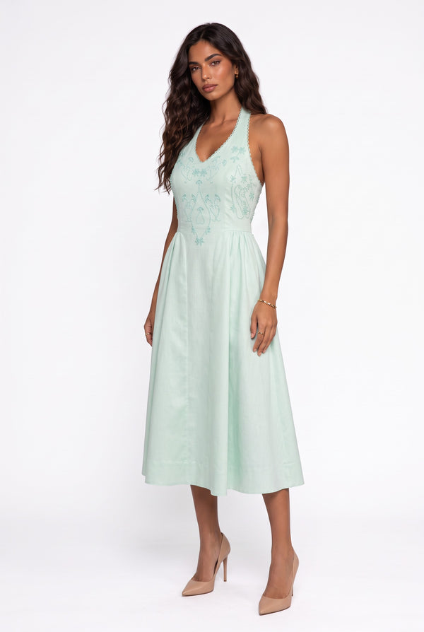 Halter Neck Lace Detail Midi Dress Mint