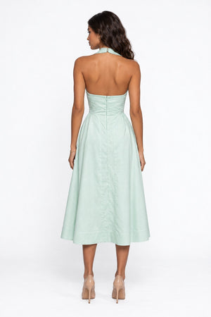 Halter Neck Lace Detail Midi Dress Mint